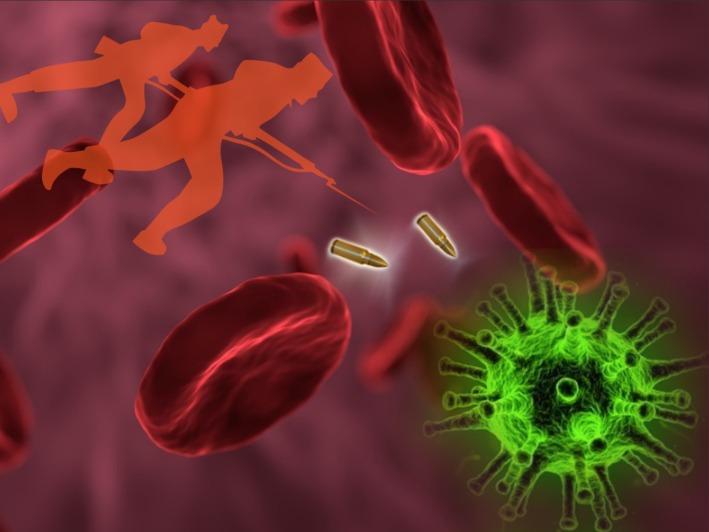 Иммунная система бактерий. Вирусы и бактерии. Иммунные клетки атакуют вирус.