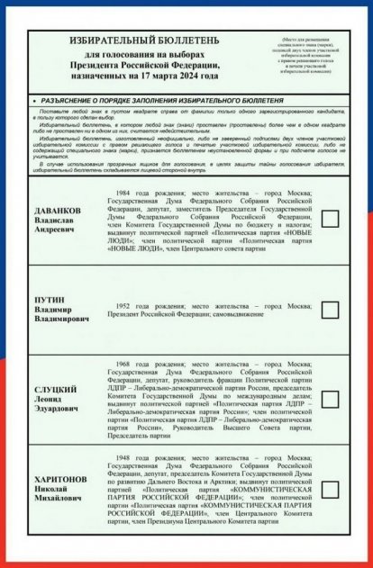 Как будет выглядеть бюллетень на выборах Президента России - «Новости Дня»